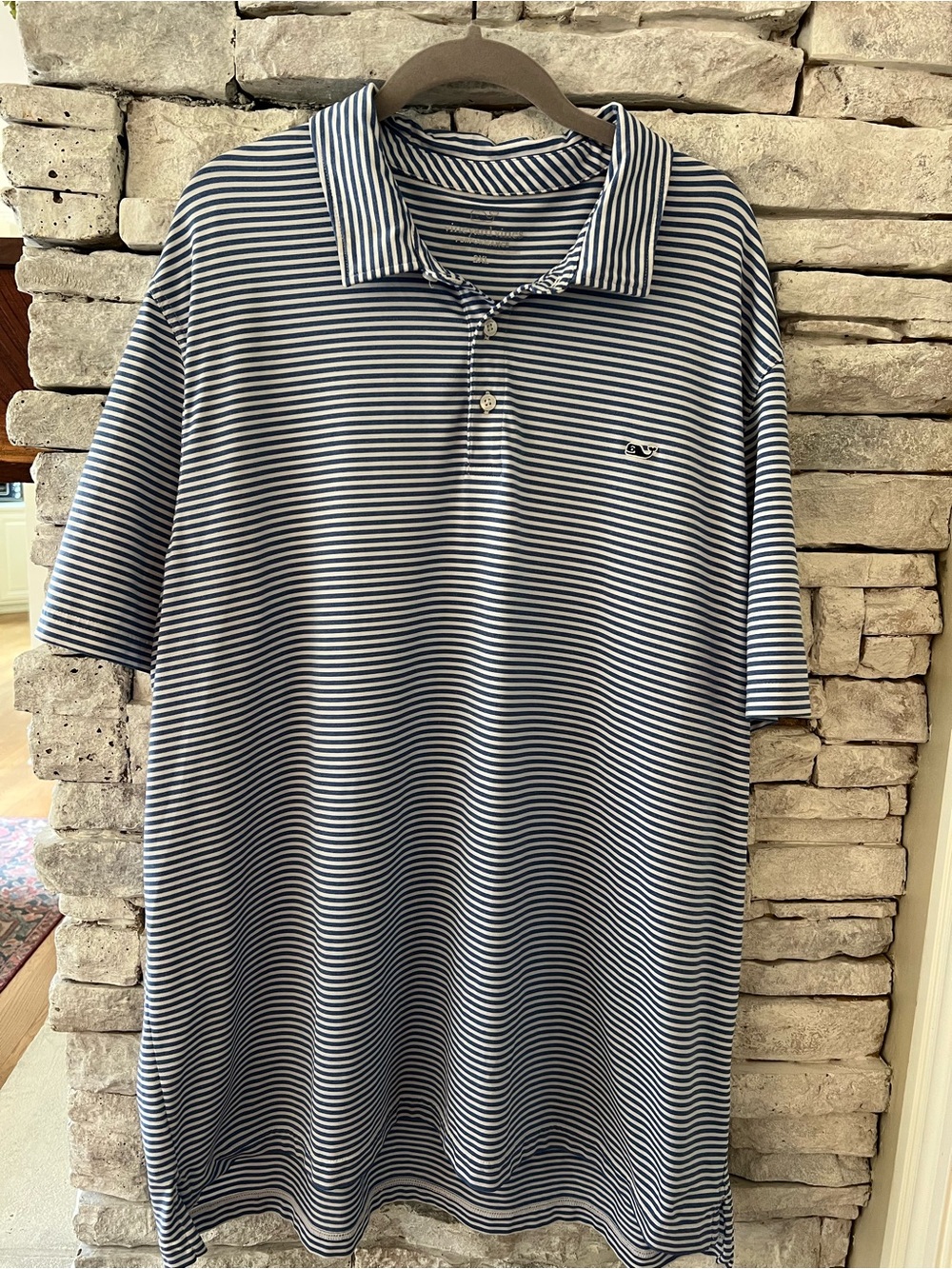 Vineyard Vines Performance Polo Blue & White Stripe 2XL